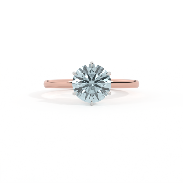 Solitaire Round Aquamarine 18K Rose Gold Ring