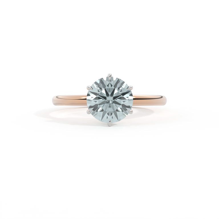 Solitaire Round Aquamarine 18K Rose Gold Ring