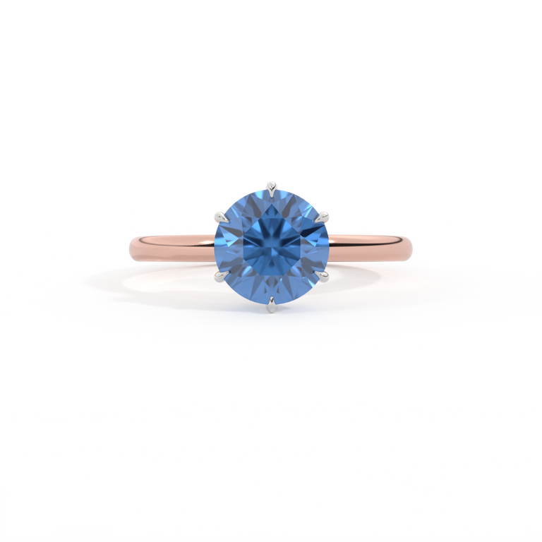 Solitaire Round Blue Sapphire 18K Rose Gold Ring