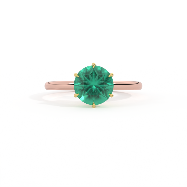 Solitaire Round Emerald 18K Rose Gold Ring