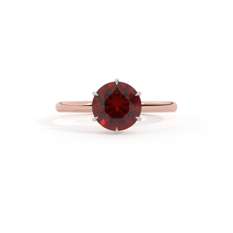Solitaire Round Garnet 18K Rose Gold Ring
