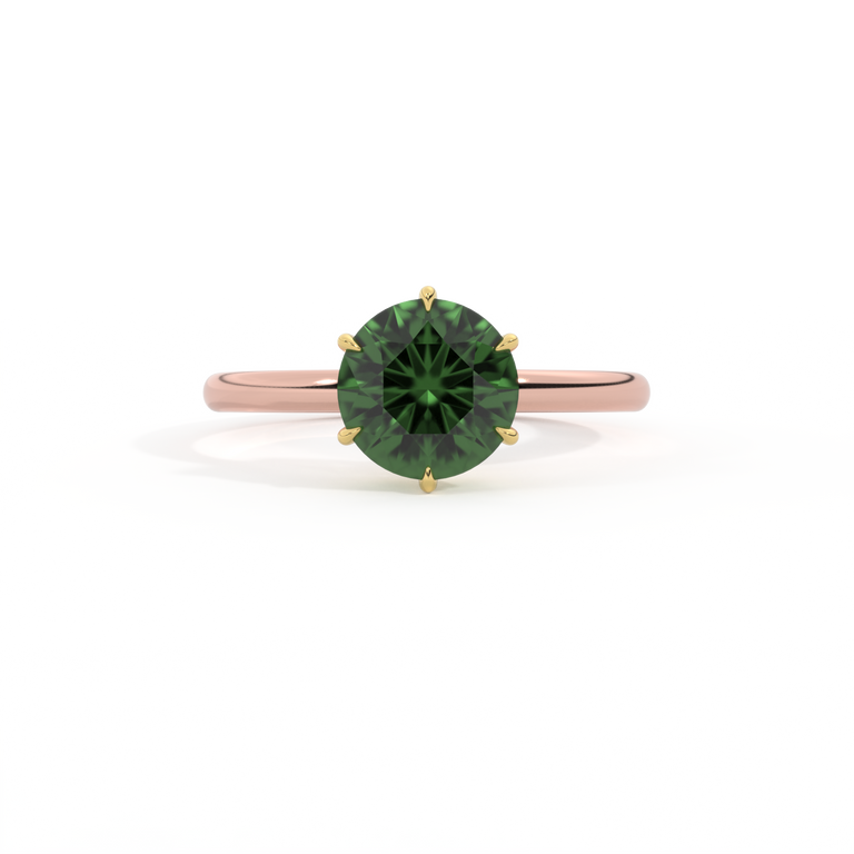 Solitaire Round Green Sapphire 18K Rose Gold Ring
