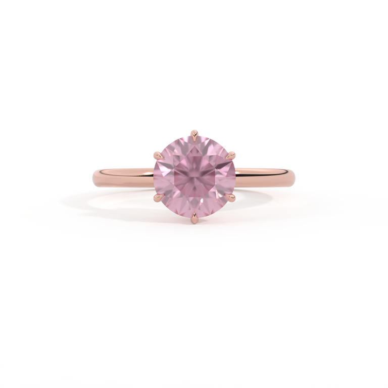 Solitaire Round Pink Sapphire 18K Rose Gold Ring