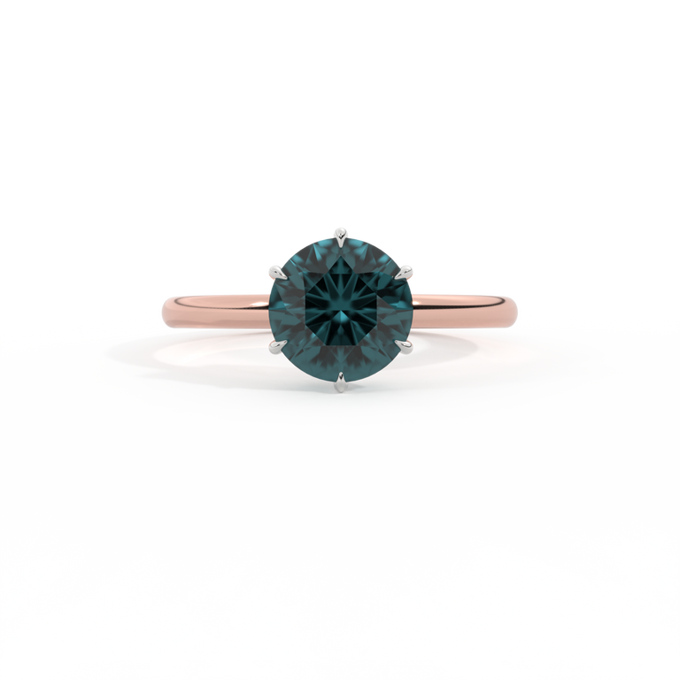 Solitaire Round Teal Sapphire 18K Rose Gold Ring