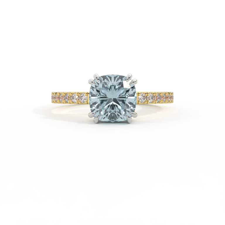 Solitaire Cushion Aquamarine 18K Yellow Gold Ring
