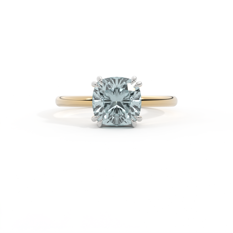 Solitaire Cushion Aquamarine 18K Yellow Gold Ring