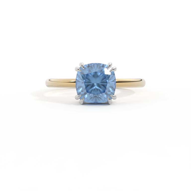 Solitaire Cushion Blue Sapphire 18K Yellow Gold Ring