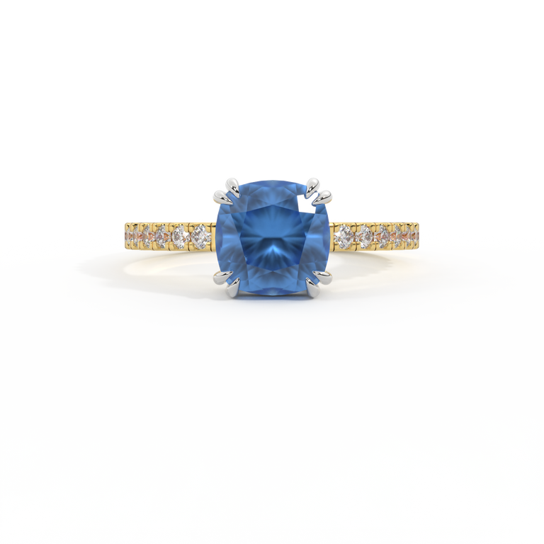 Solitaire Cushion Blue Sapphire 18K Yellow Gold Ring