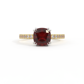 Solitaire Cushion Garnet 18K Yellow Gold Ring