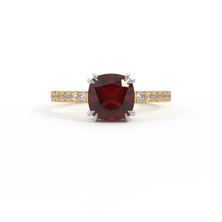 Solitaire Cushion Garnet 18K Yellow Gold Ring