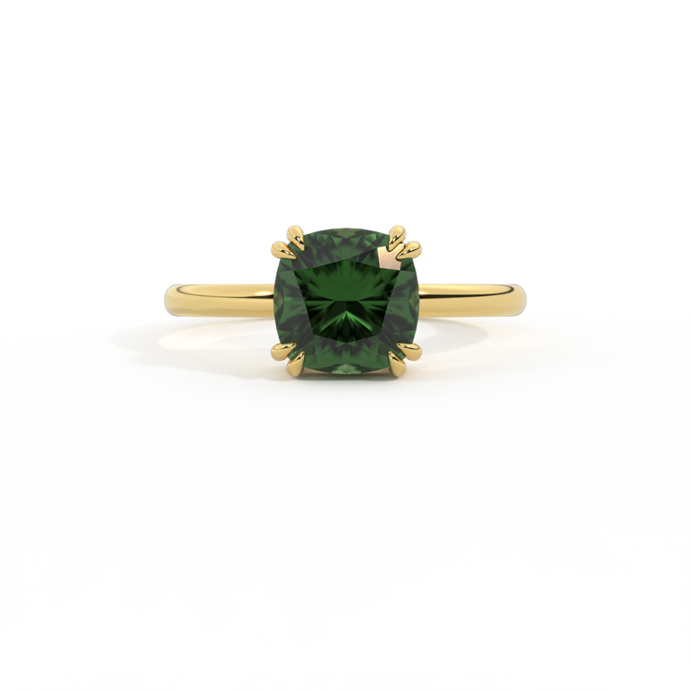 Solitaire Cushion Green Sapphire 18K Yellow Gold Ring