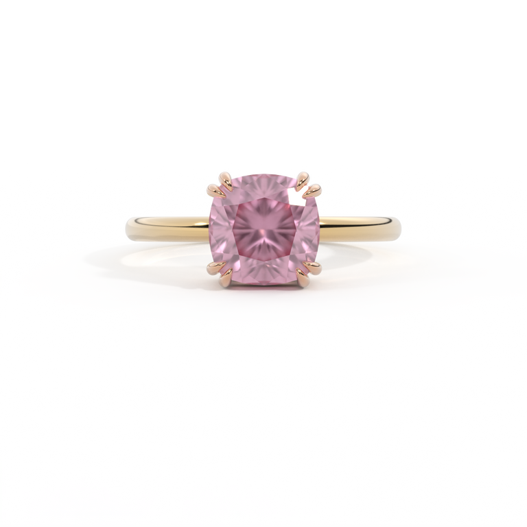 Solitaire Cushion Pink Sapphire 18K Yellow Gold Ring