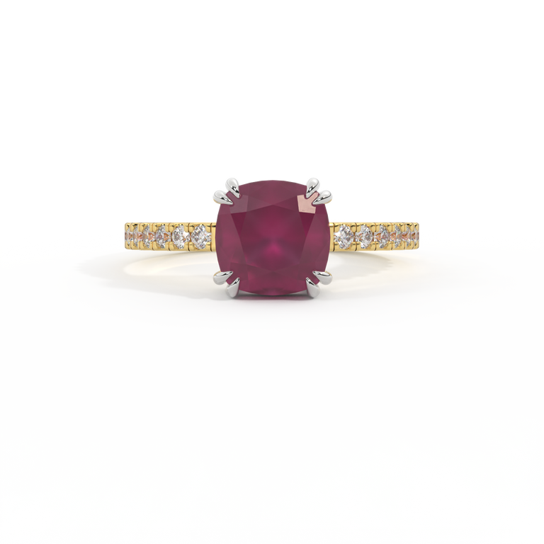 Solitaire Cushion Ruby 18K Yellow Gold Ring