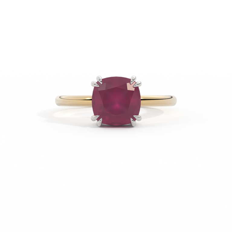 Solitaire Cushion Ruby 18K Yellow Gold Ring