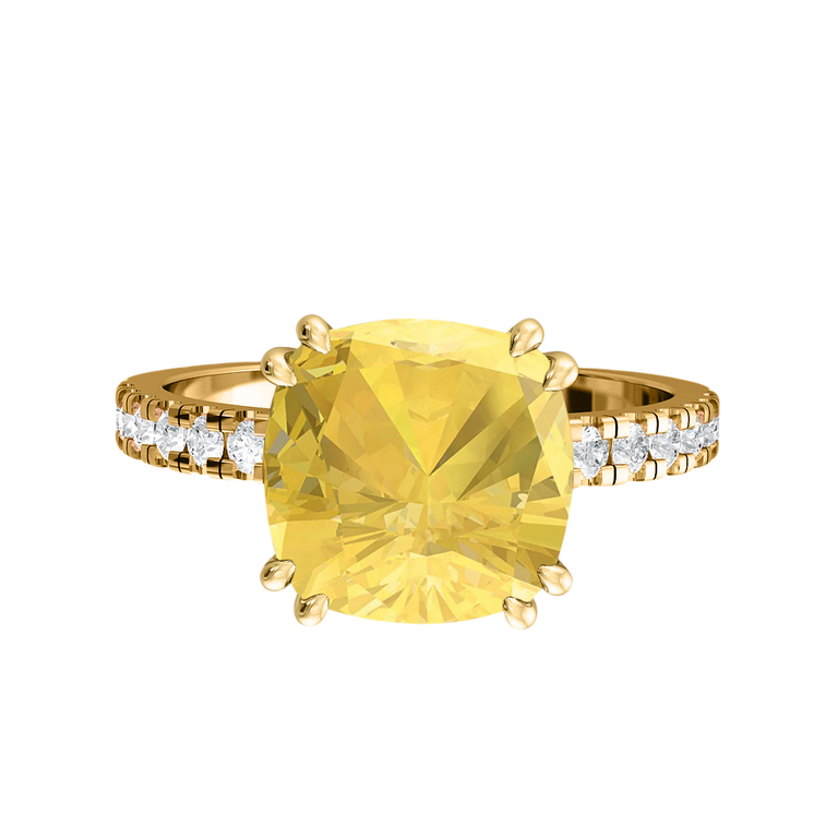 Treasure Box Solitaire Cushion Yellow Sapphire 18K Yellow Gold Original