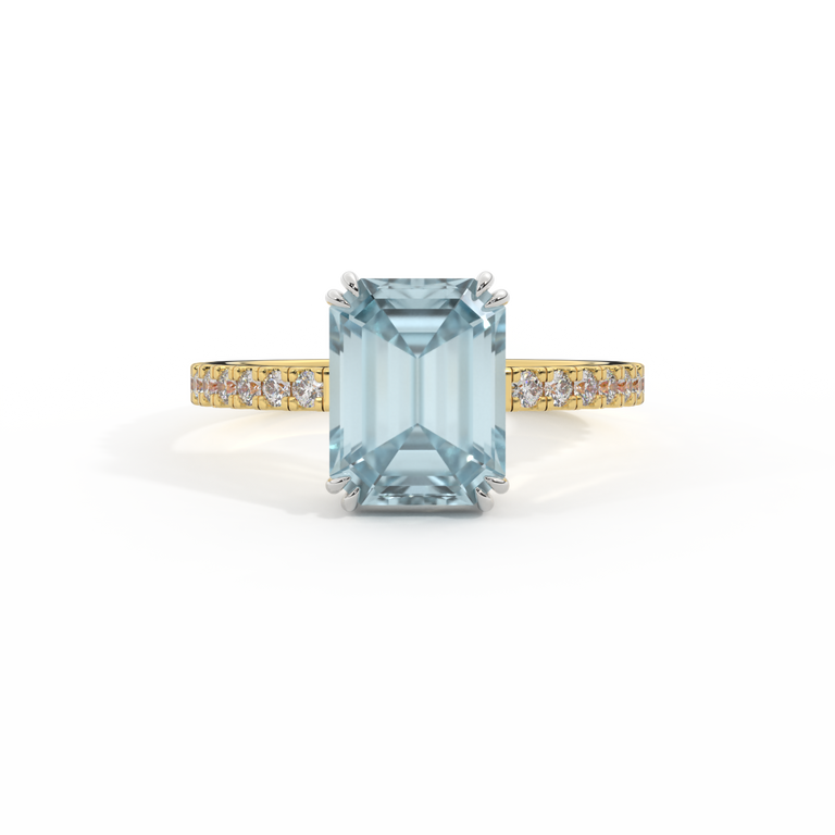 Solitaire Emerald Aquamarine 18K Yellow Gold Ring