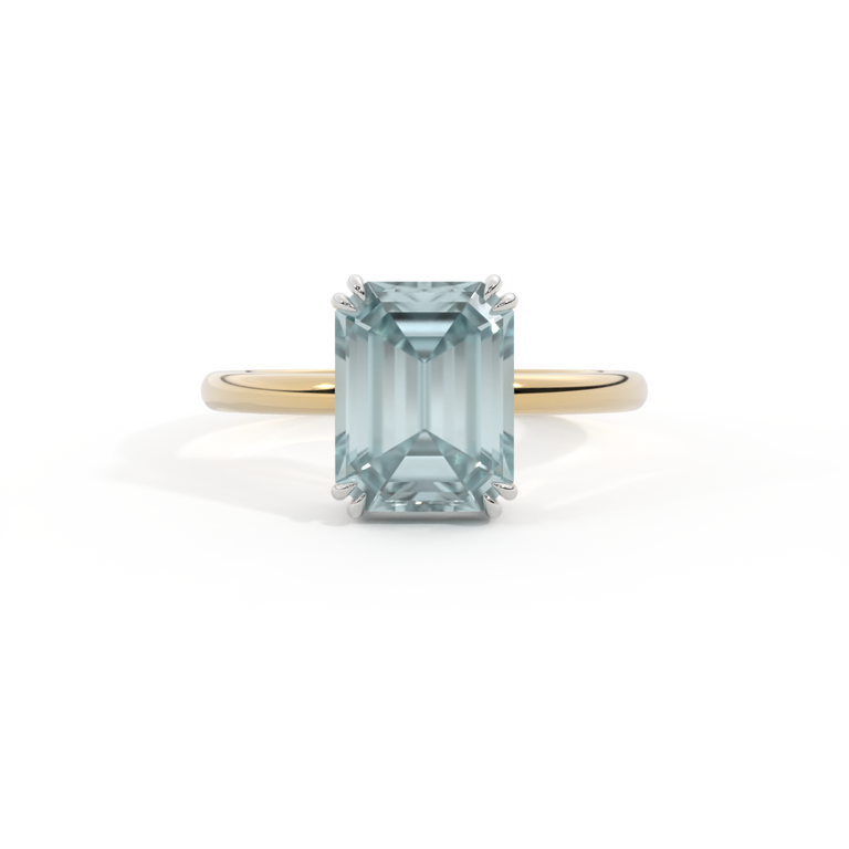 Solitaire Emerald Aquamarine 18K Yellow Gold Ring