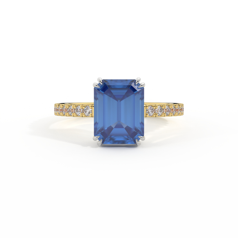 Solitaire Emerald Blue Sapphire 18K Yellow Gold Ring