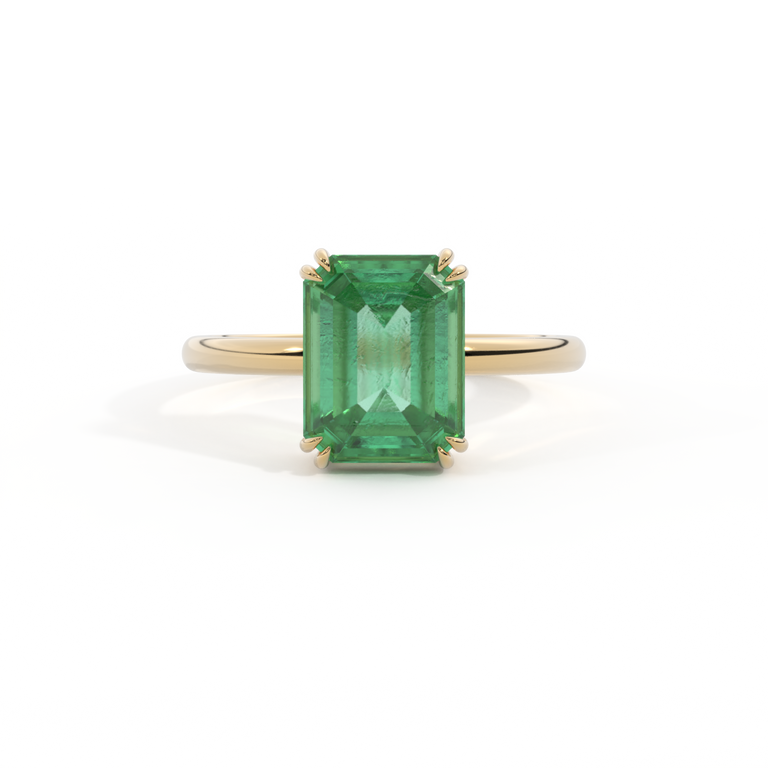 Solitaire Emerald Emerald 18K Yellow Gold Ring