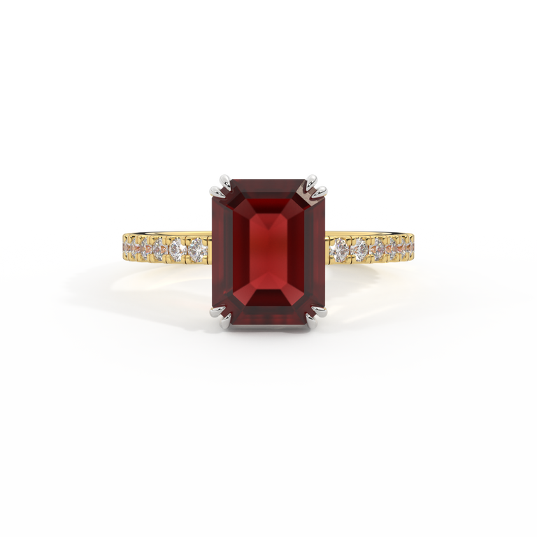 Solitaire Emerald Garnet 18K Yellow Gold Ring
