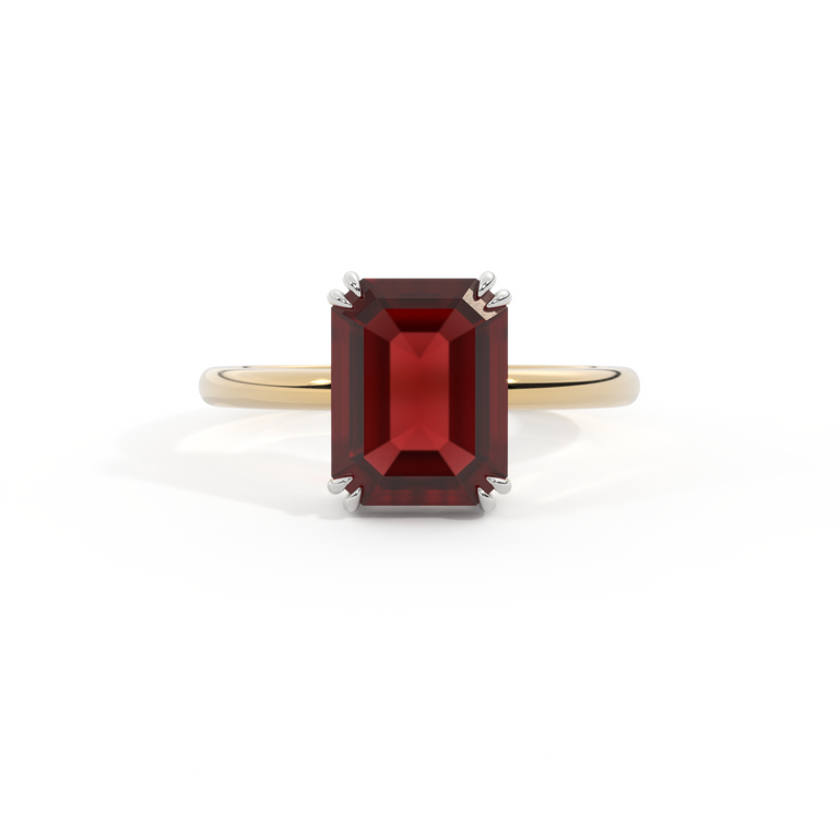 Solitaire Emerald Garnet 18K Yellow Gold Ring