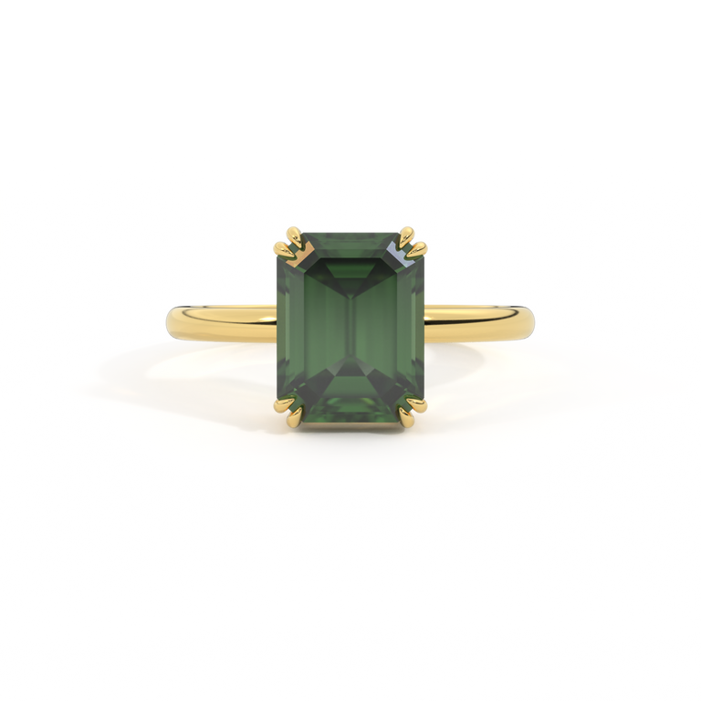 Solitaire Emerald Green Sapphire 18K Yellow Gold Ring