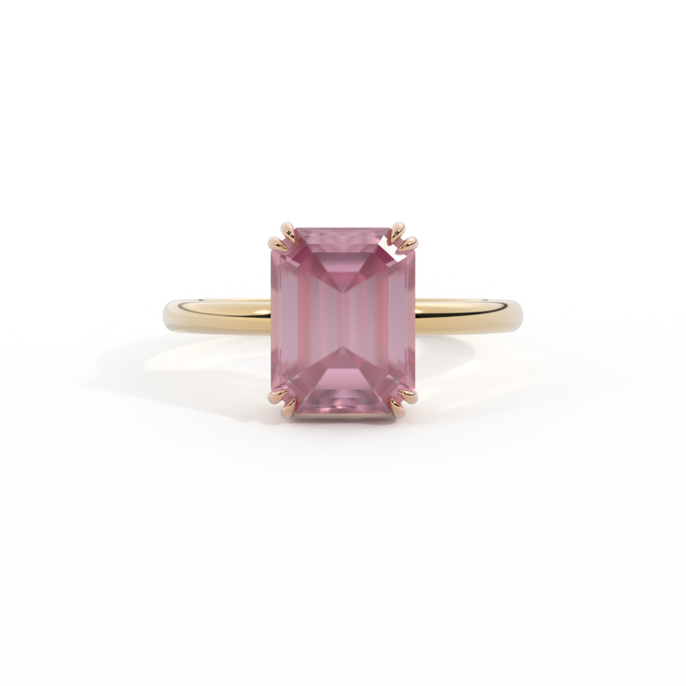 Solitaire Emerald Pink Sapphire 18K Yellow Gold Ring