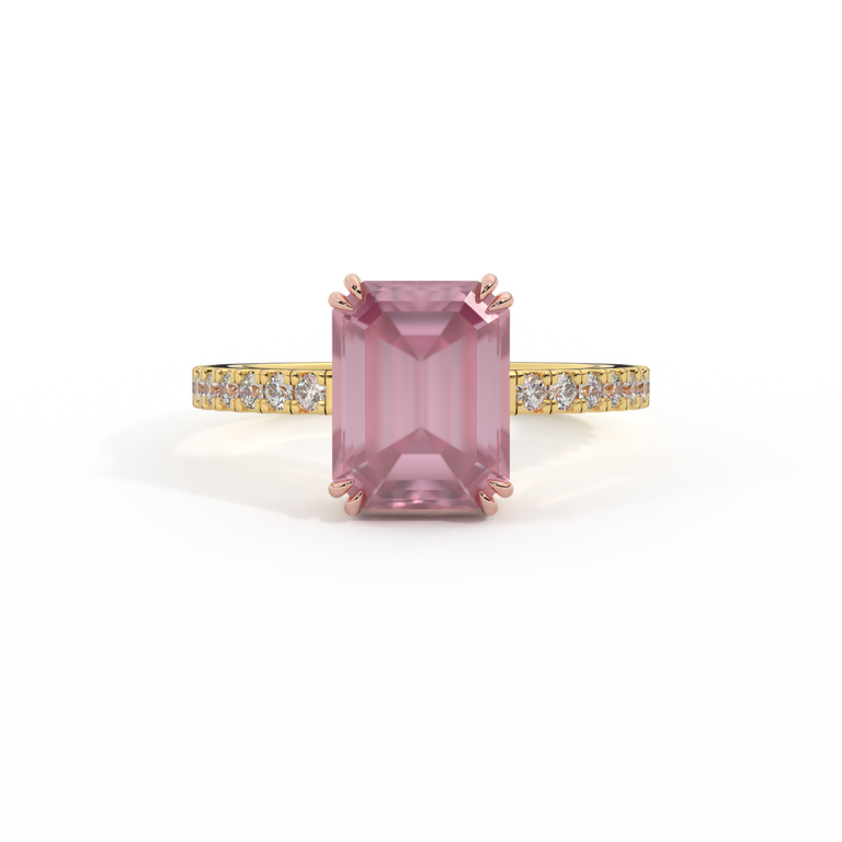 Solitaire Emerald Pink Sapphire 18K Yellow Gold Ring