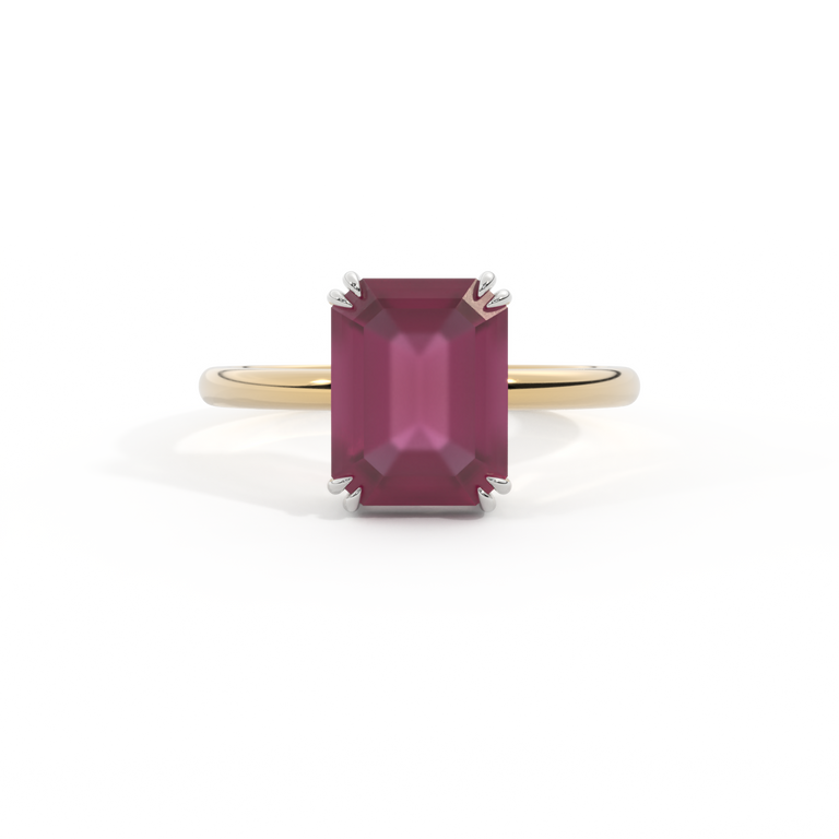 Solitaire Emerald Ruby 18K Yellow Gold Ring