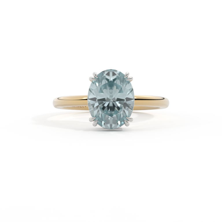 Solitaire Oval Aquamarine 18K Yellow Gold Ring
