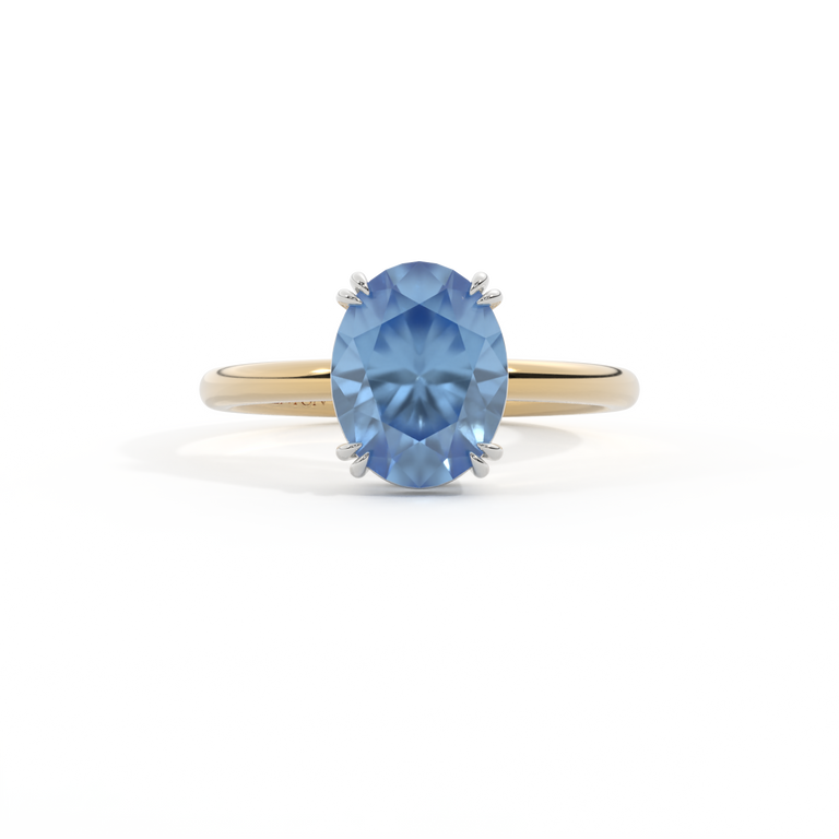 Solitaire Oval Blue Sapphire 18K Yellow Gold Ring