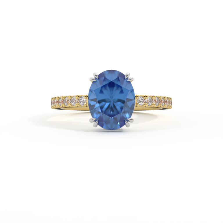 Solitaire Oval Blue Sapphire 18K Yellow Gold Ring