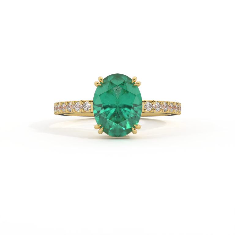 Solitaire Oval Emerald 18K Yellow Gold Ring