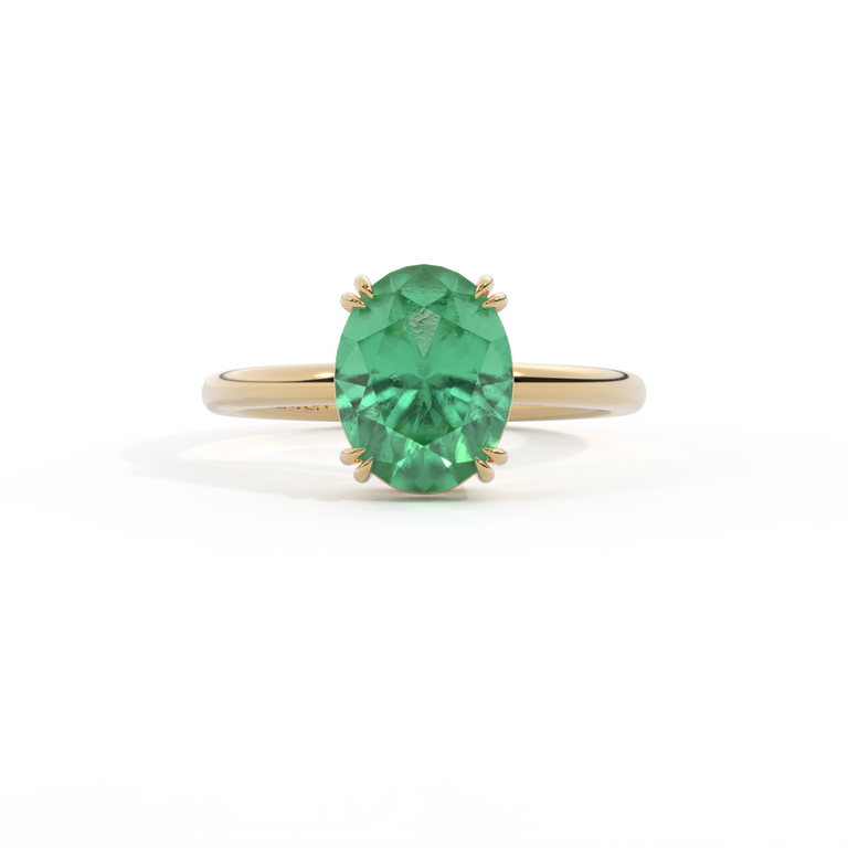 Solitaire Oval Emerald 18K Yellow Gold Ring