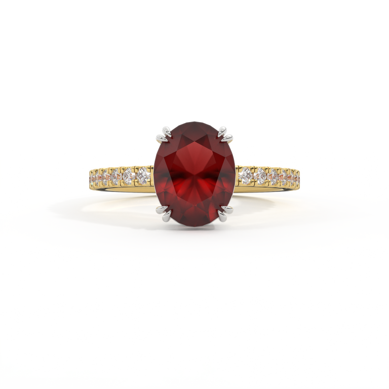 Solitaire Oval Garnet 18K Yellow Gold Ring