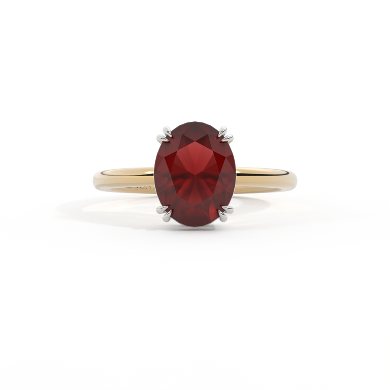 Solitaire Oval Garnet 18K Yellow Gold Ring