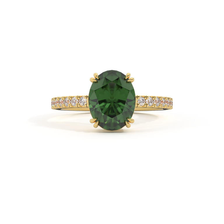Solitaire Oval Green Sapphire 18K Yellow Gold Ring