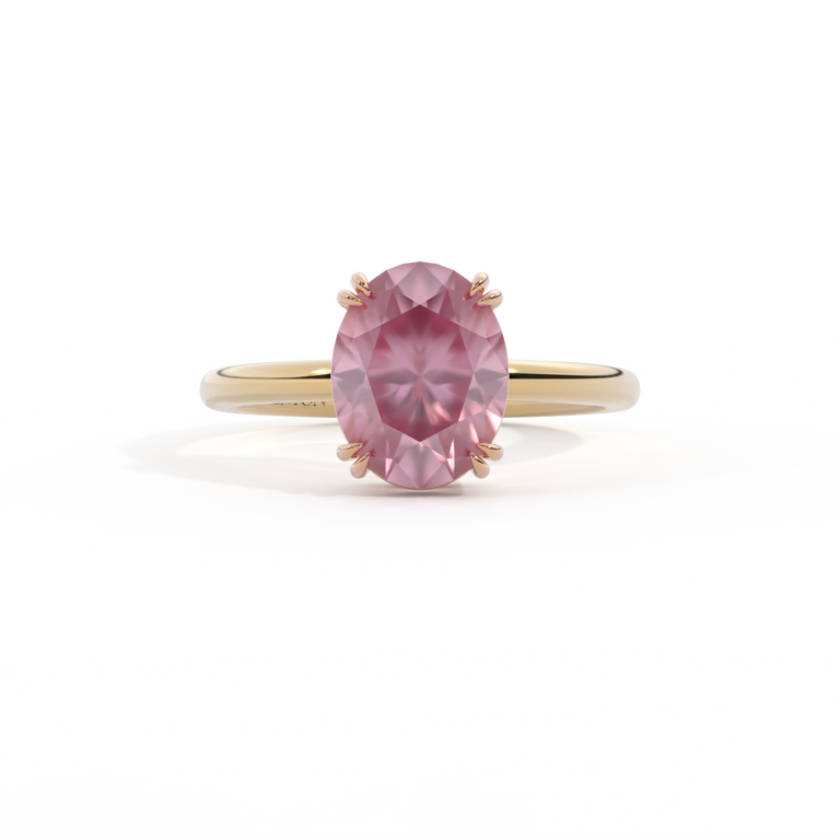 Solitaire Oval Pink Sapphire 18K Yellow Gold Ring