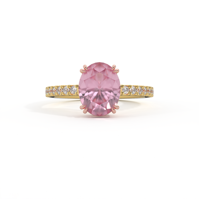 Solitaire Oval Pink Sapphire 18K Yellow Gold Ring