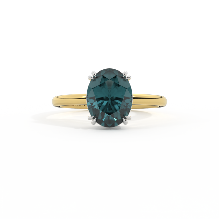Solitaire Oval Teal Sapphire 18K Yellow Gold Ring