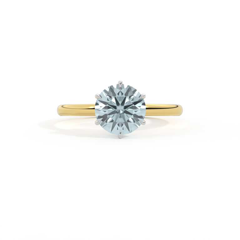 Solitaire Round Aquamarine 18K Yellow Gold Ring