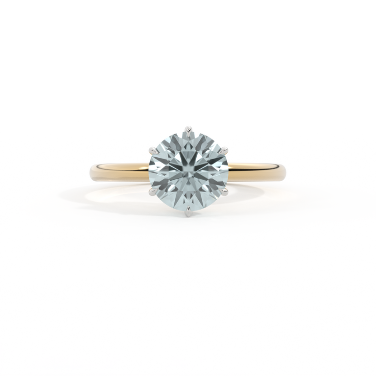 Treasure Box Solitaire Round Aquamarine Yellow Gold Original