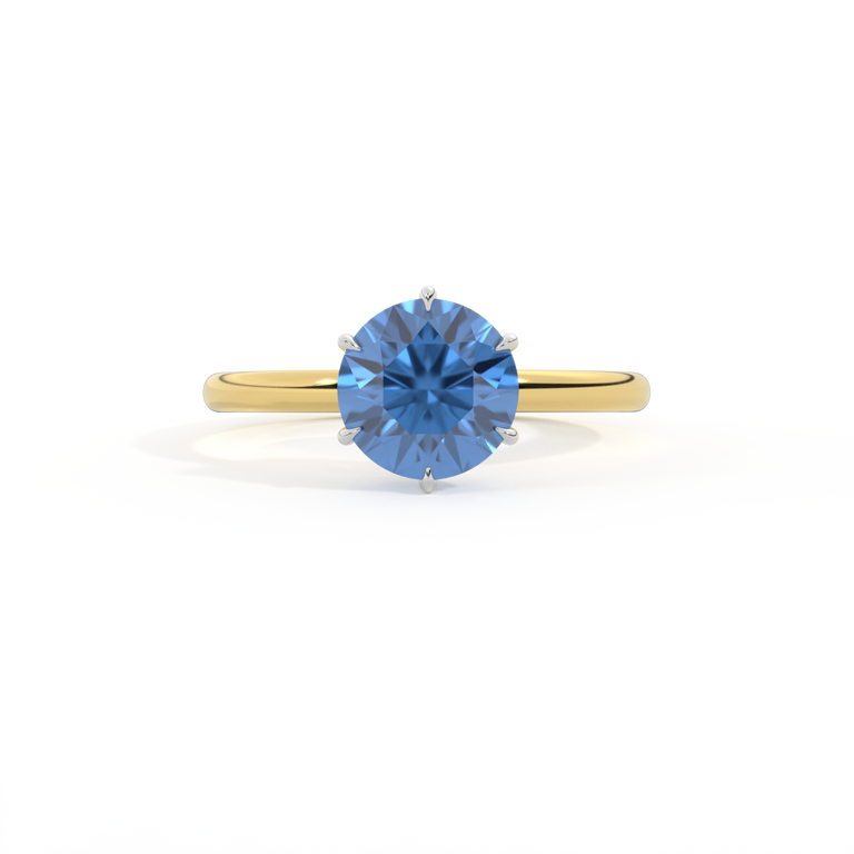 Solitaire Round Blue Sapphire 18K Yellow Gold Ring