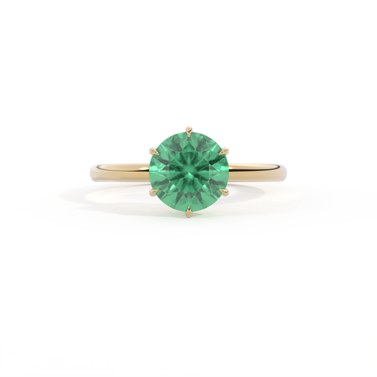 Solitaire Round Emerald 18K Yellow Gold Ring