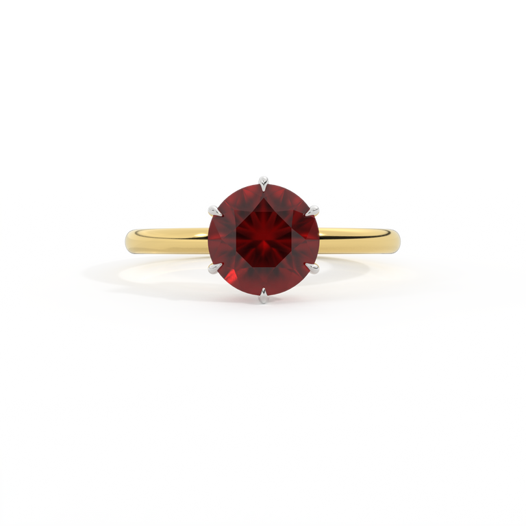 Solitaire Round Garnet 18K Yellow Gold Ring