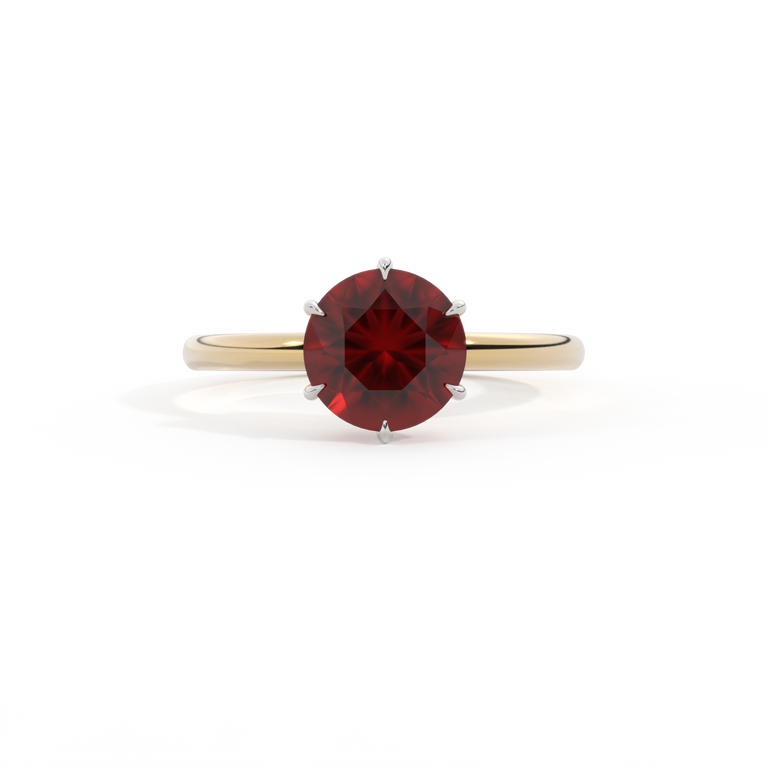 Solitaire Round Garnet 18K Yellow Gold Ring