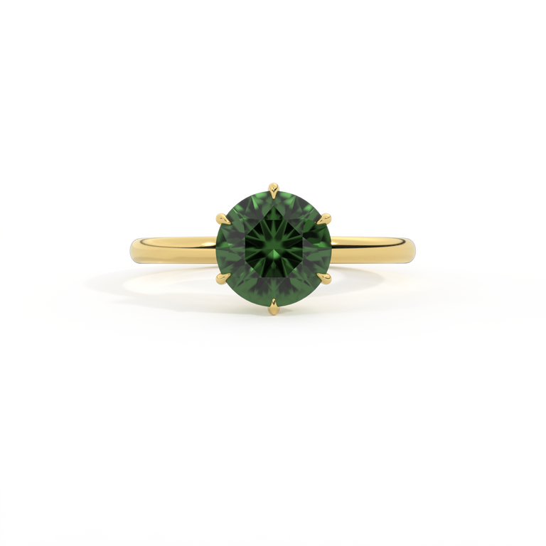 Solitaire Round Green Sapphire 18K Yellow Gold Ring
