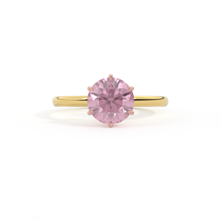 Solitaire Round Pink Sapphire 18K Yellow Gold Ring