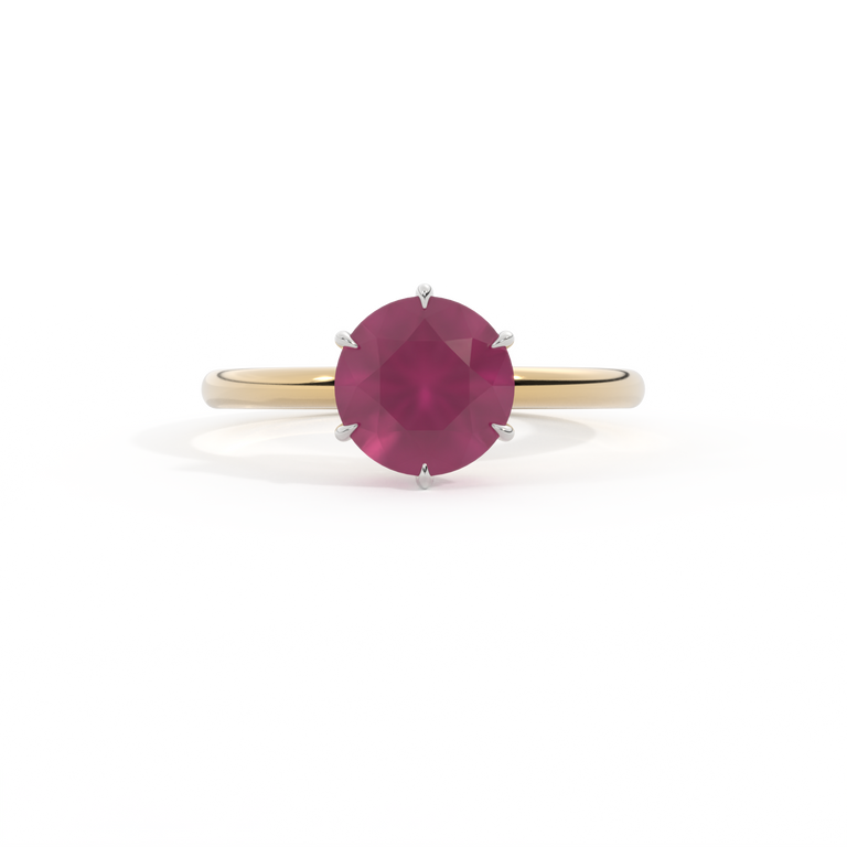 Solitaire Round Ruby 18K Yellow Gold Ring
