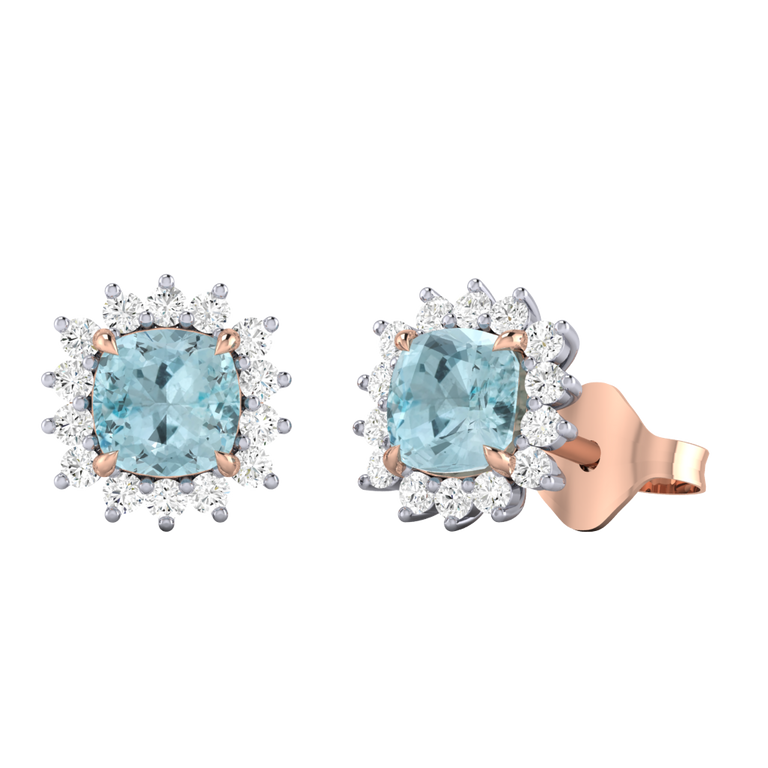 Star Stud Cushion Aquamarine 18K Rose Gold Earrings